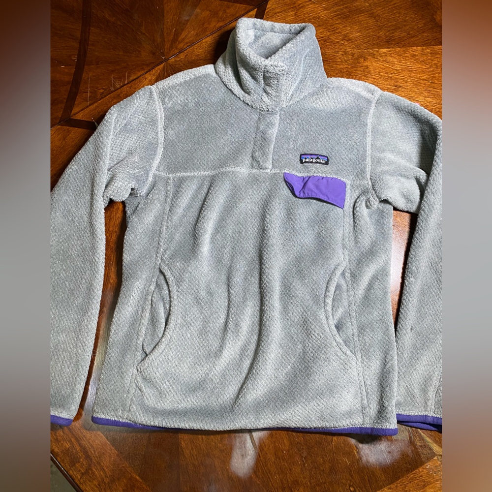 Patagonia Gray Fleece with Purple Trim